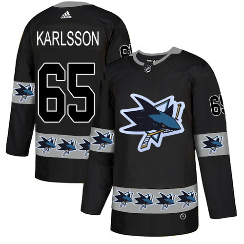 Adidas Sharks #65 Erik Karlsson Black Authentic Team Logo Fashion Stitched NHL Jersey