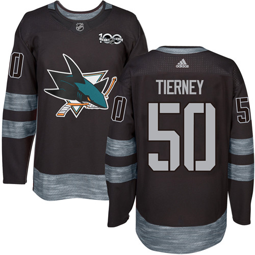Adidas Sharks #50 Chris Tierney Black 1917-2017 100th Anniversary Stitched NHL Jersey