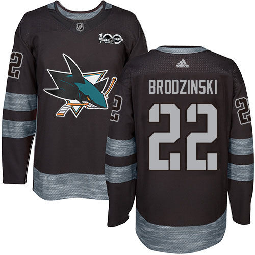 Adidas Sharks #22 Jonny Brodzinski Black 1917-2017 100th Anniversary Stitched NHL Jersey