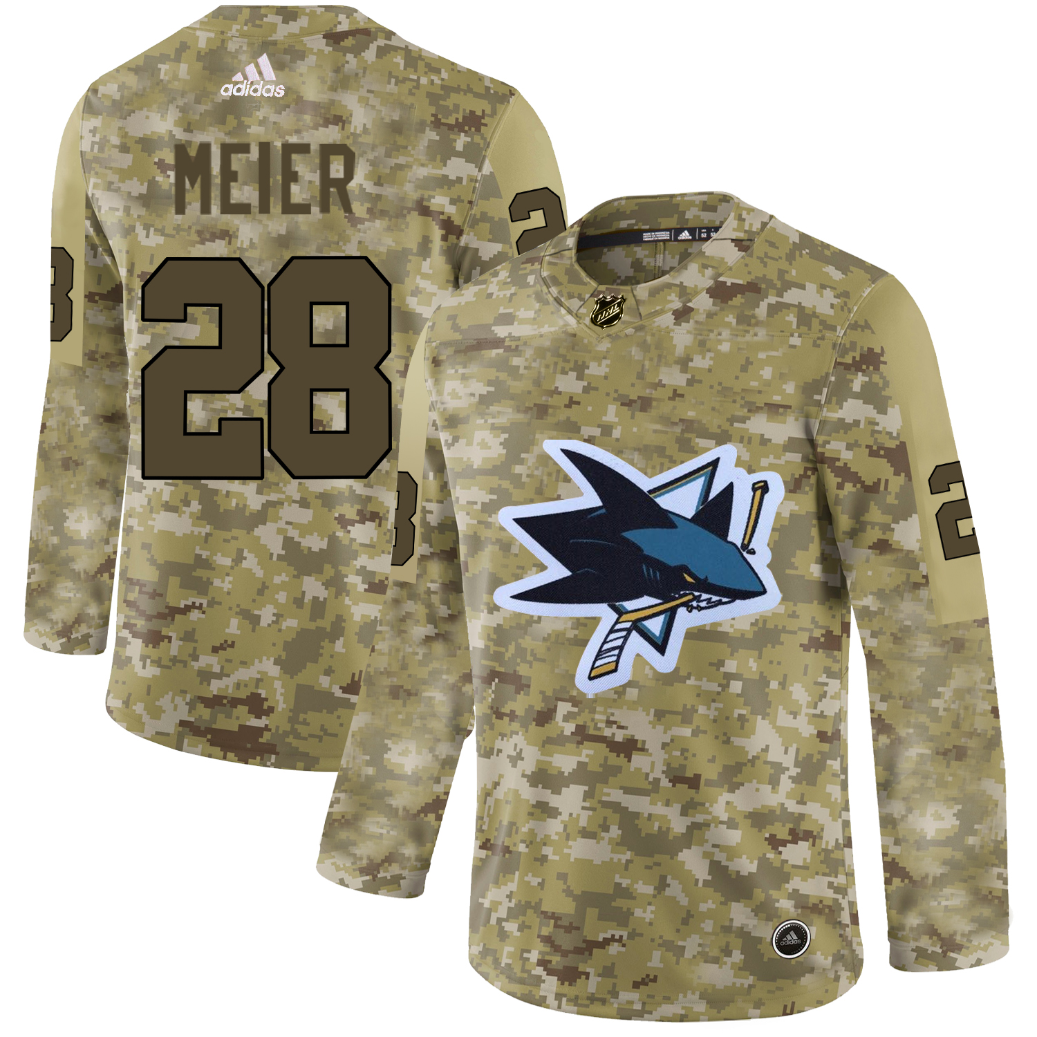 Adidas Sharks #28 Timo Meier Camo Authentic Stitched NHL Jersey