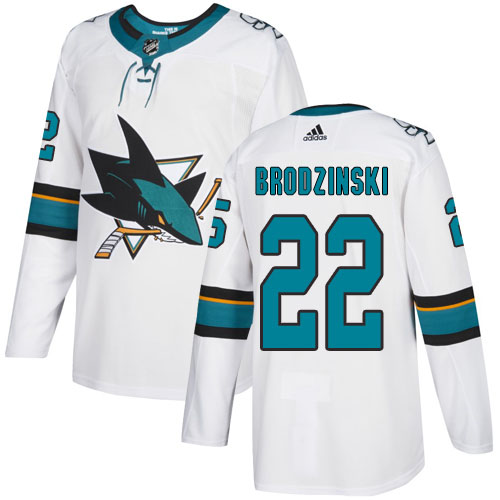 Adidas Sharks #22 Jonny Brodzinski White Road Authentic Stitched NHL Jersey
