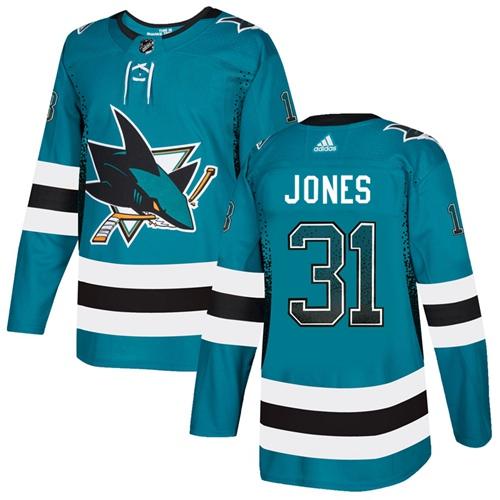 Adidas Sharks #31 Martin Jones Teal Home Authentic Drift Fashion Stitched NHL Jersey