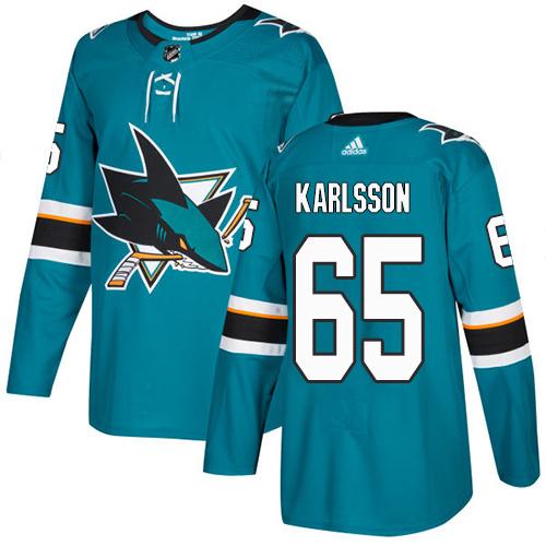 Adidas Sharks #65 Erik Karlsson Teal Home Authentic Stitched NHL Jersey