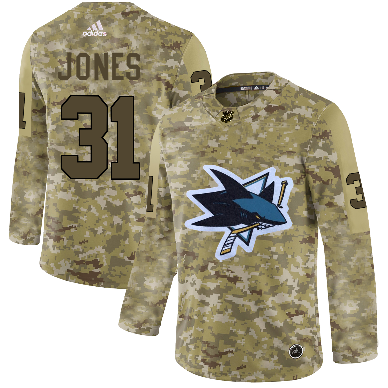 Adidas Sharks #31 Martin Jones Camo Authentic Stitched NHL Jersey