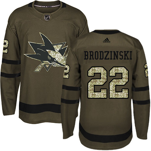 Adidas Sharks #22 Jonny Brodzinski Green Salute to Service Stitched NHL Jersey