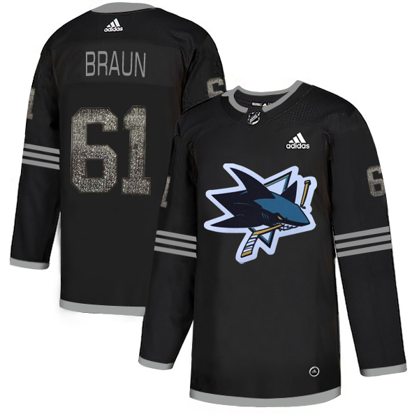 Adidas Sharks #61 Justin Braun Black Authentic Classic Stitched NHL Jersey