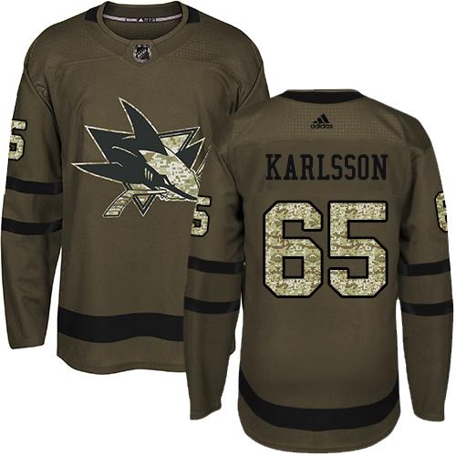 Adidas Sharks #65 Erik Karlsson Green Salute to Service Stitched NHL Jersey