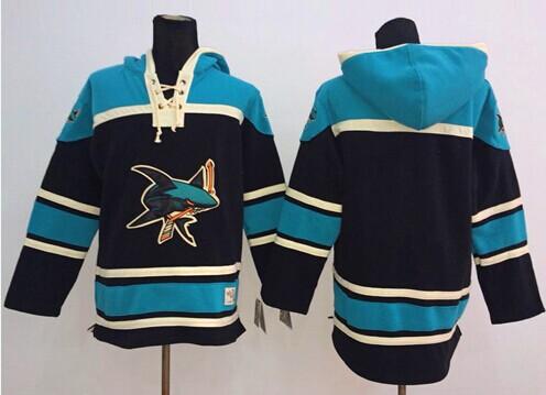 Sharks Blank Black Sawyer Hooded Sweatshirt Stitched NHL Jersey