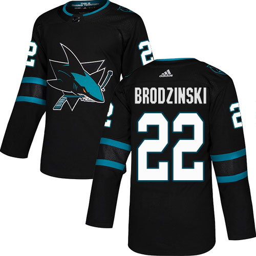 Adidas Sharks #22 Jonny Brodzinski Black Alternate Authentic Stitched NHL Jersey
