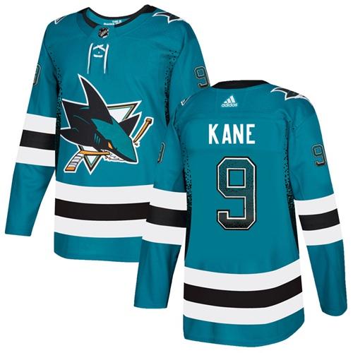 Adidas Sharks #9 Evander Kane Teal Home Authentic Drift Fashion Stitched NHL Jersey