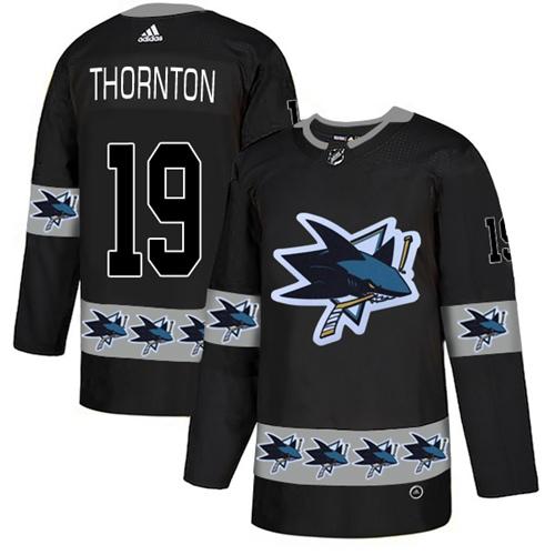 Adidas Sharks #19 Joe Thornton Black Authentic Team Logo Fashion Stitched NHL Jersey
