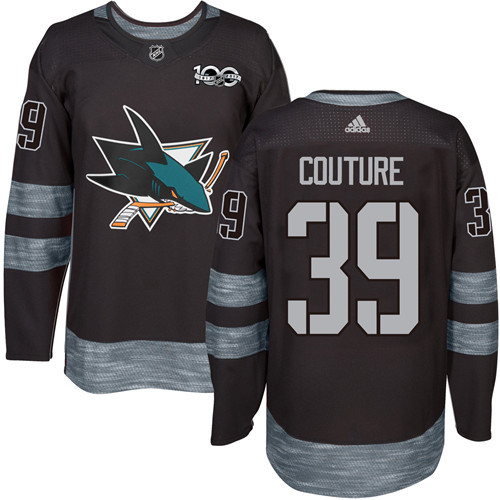 Adidas Sharks #39 Logan Couture Black 1917-2017 100th Anniversary Stitched NHL Jersey