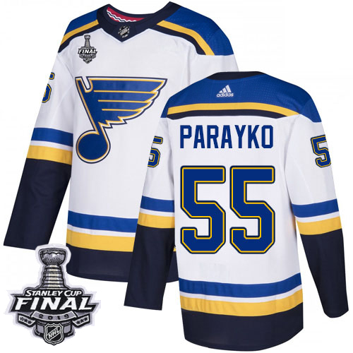 Adidas Blues #55 Colton Parayko White Road Authentic 2019 Stanley Cup Final Stitched NHL Jersey