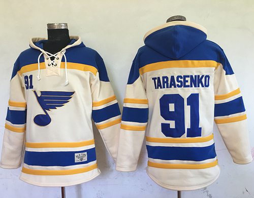 Blues #91 Vladimir Tarasenko Cream Sawyer Hooded Sweatshirt Stitched NHL Jersey