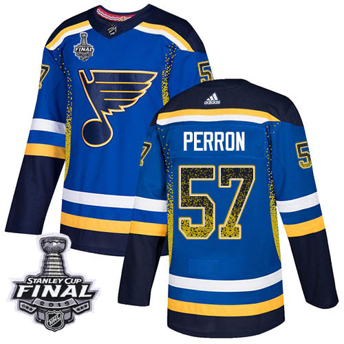Adidas Blues #57 David Perron Blue Home Authentic Drift Fashion 2019 Stanley Cup Final Stitched NHL Jersey