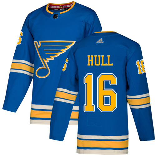 Adidas Blues #16 Brett Hull Light Blue Alternate Authentic Stitched NHL Jersey