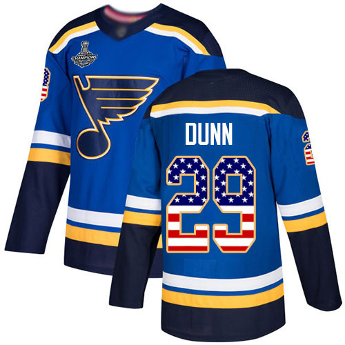 Adidas Blues #29 Vince Dunn Blue Home Authentic USA Flag Stanley Cup Champions Stitched NHL Jersey