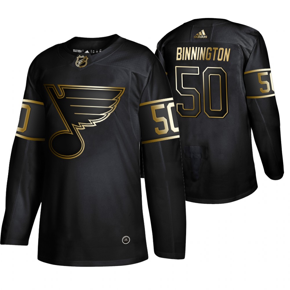 Adidas Blues #50 Jordan Binnington Men's 2019 Black Golden Edition Authentic Stitched NHL Jersey