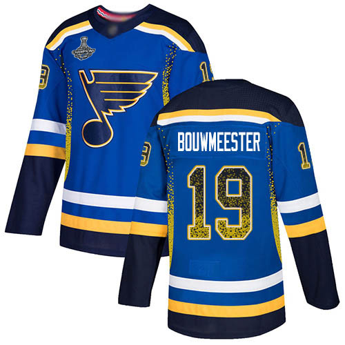 Adidas Blues #19 Jay Bouwmeester Blue Home Authentic Drift Fashion Stanley Cup Champions Stitched NHL Jersey