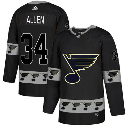 Adidas Blues #34 Jake Allen Black Authentic Team Logo Fashion Stitched NHL Jersey