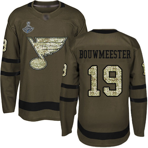 Adidas Blues #19 Jay Bouwmeester Green Salute to Service Stanley Cup Champions Stitched NHL Jersey