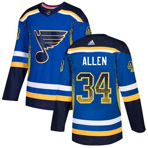 Adidas Blues #34 Jake Allen Blue Home Authentic Drift Fashion Stitched NHL Jersey