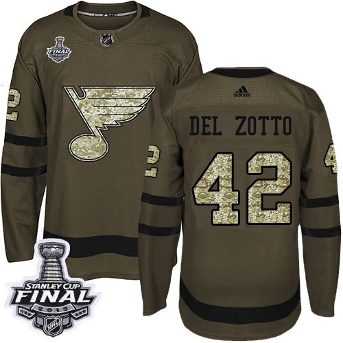 Adidas Blues #42 Michael Del Zotto Green Salute to Service 2019 Stanley Cup Final Stitched NHL Jersey