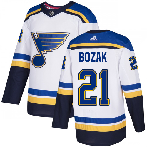 Adidas Blues #21 Tyler Bozak White Road Authentic Stitched NHL Jersey