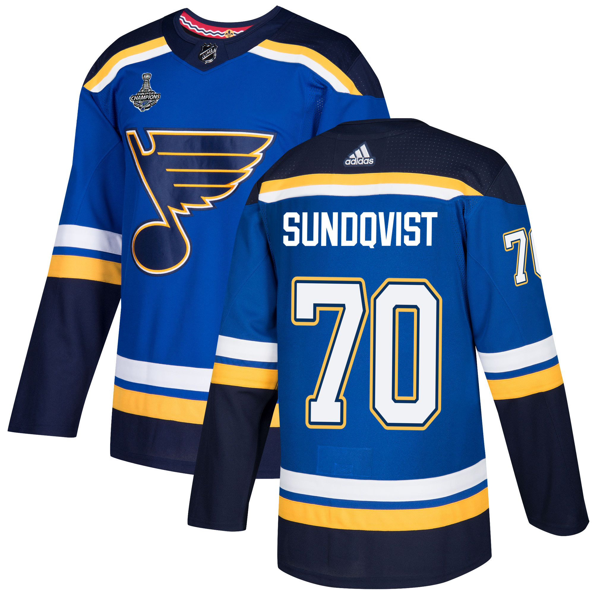Adidas Blues #70 Oskar Sundqvist Blue Home Authentic 2019 Stanley Cup Champions Stitched NHL Jersey