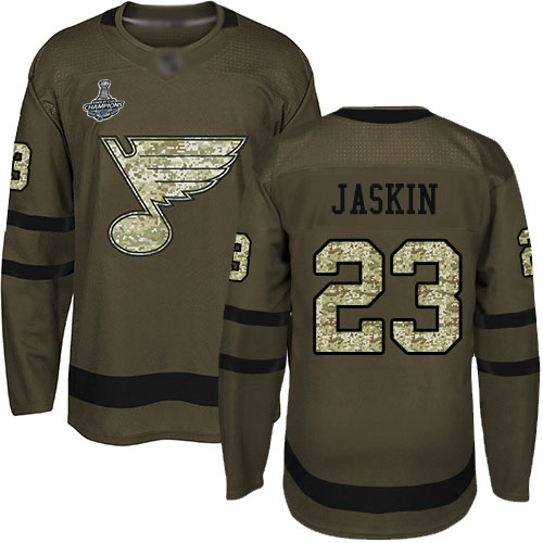 Adidas Blues #23 Dmitrij Jaskin Green Salute to Service Stanley Cup Champions Stitched NHL Jersey