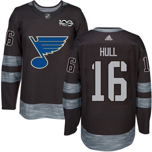 Adidas Blues #16 Brett Hull Black 1917-2017 100th Anniversary Stitched NHL Jersey