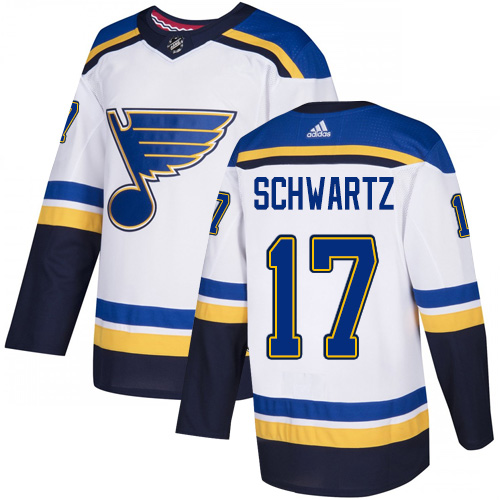 Adidas Blues #17 Jaden Schwartz White Road Authentic Stitched NHL Jersey