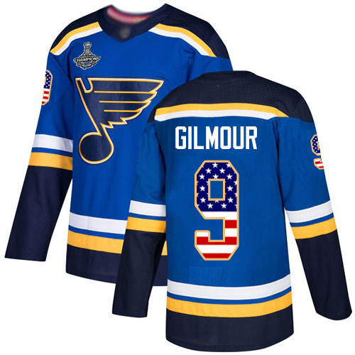 Adidas Blues #9 Doug Gilmour Blue Home Authentic USA Flag Stanley Cup Champions Stitched NHL Jersey