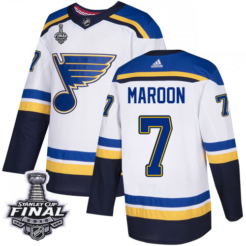 Adidas Blues #7 Patrick Maroon White Road Authentic 2019 Stanley Cup Final Stitched NHL Jersey