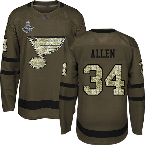 Adidas Blues #34 Jake Allen Green Salute to Service Stanley Cup Champions Stitched NHL Jersey