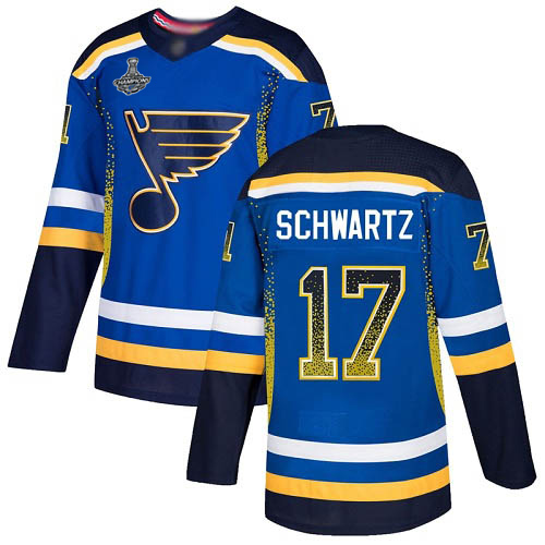 Adidas Blues #17 Jaden Schwartz Blue Home Authentic Drift Fashion Stanley Cup Champions Stitched NHL Jersey
