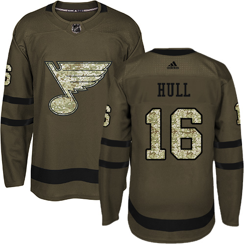 Adidas Blues #16 Brett Hull Green Salute to Service Stitched NHL Jersey