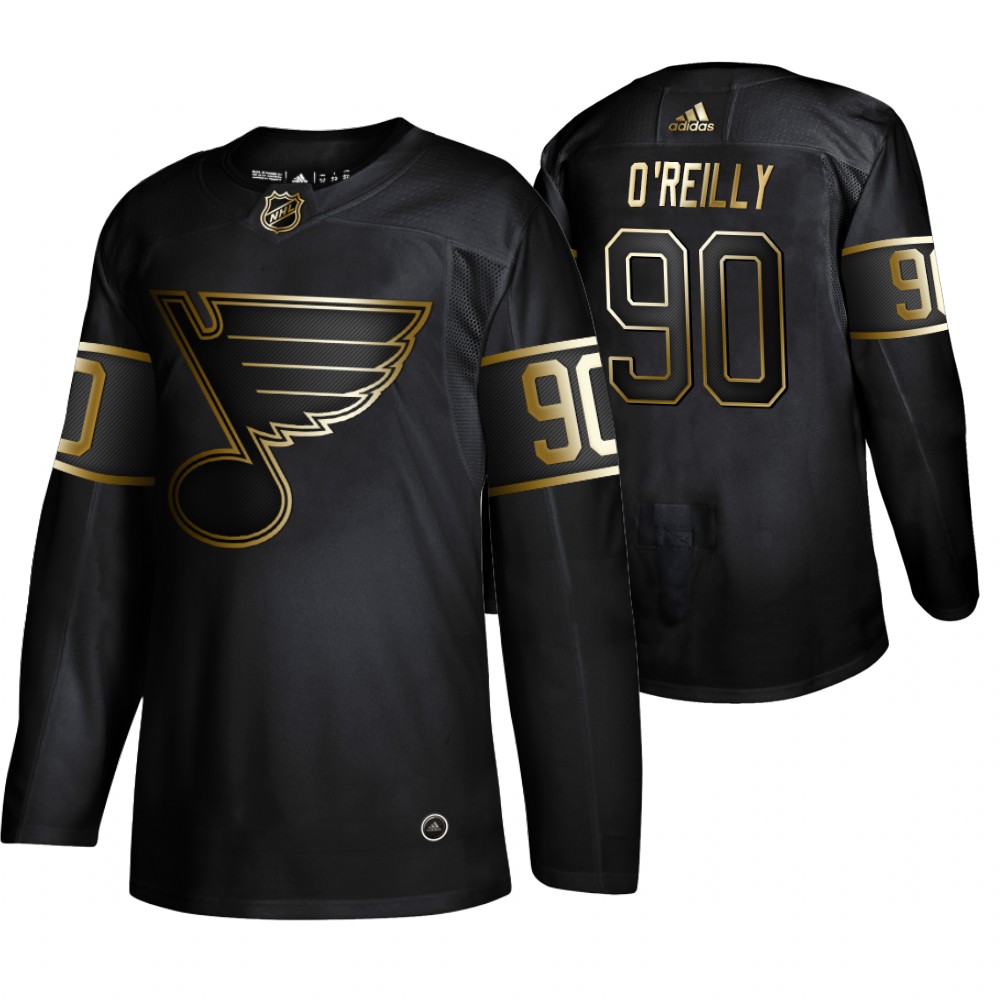 Adidas Blues #90 Ryan O'Reilly Men's 2019 Black Golden Edition Authentic Stitched NHL Jersey