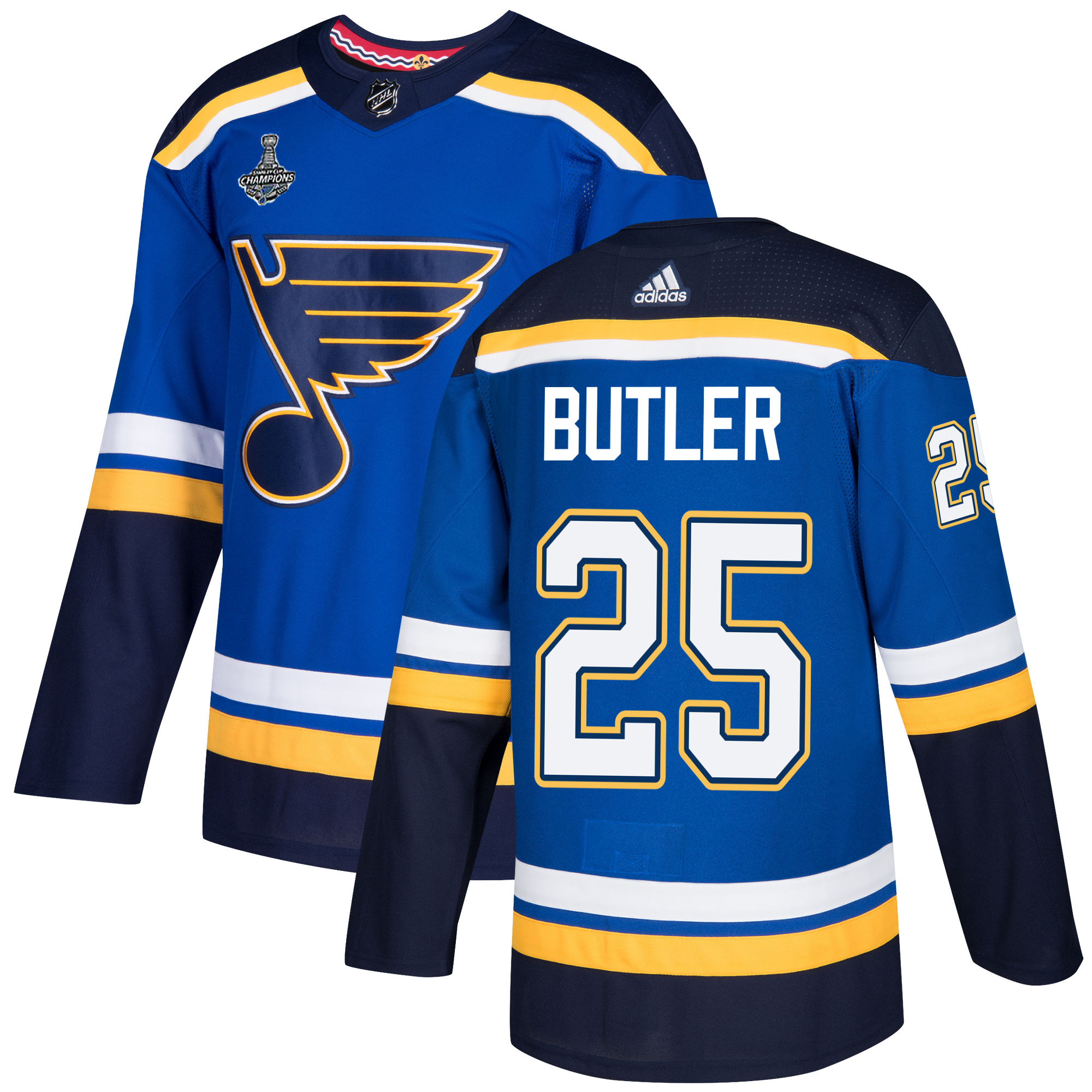 Adidas Blues #25 Chris Butler Blue Home Authentic 2019 Stanley Cup Champions Stitched NHL Jersey