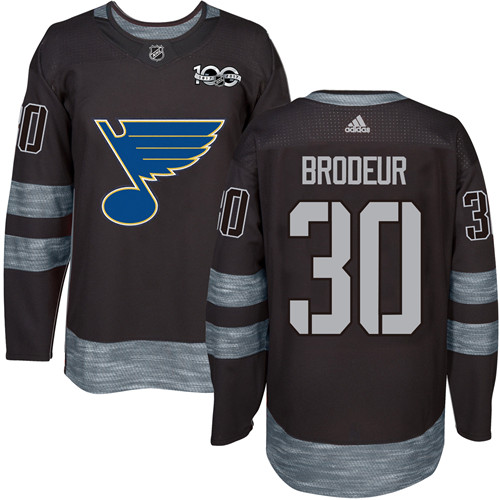 Adidas Blues #30 Martin Brodeur Black 1917-2017 100th Anniversary Stitched NHL Jersey