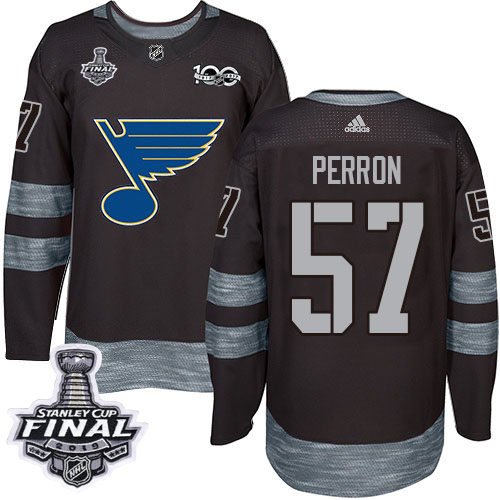 Adidas Blues #57 David Perron Black 1917-2017 100th Anniversary 2019 Stanley Cup Final Stitched NHL Jersey