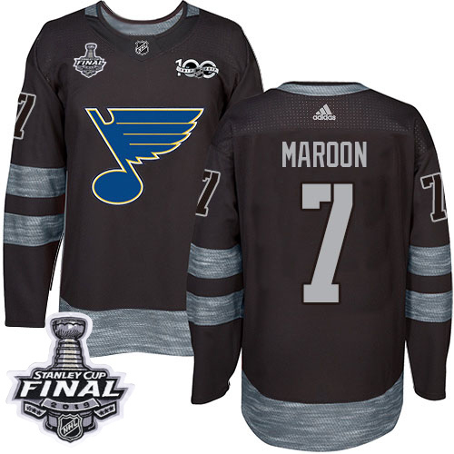 Adidas Blues #7 Patrick Maroon Black 1917-2017 100th Anniversary 2019 Stanley Cup Final Stitched NHL Jersey