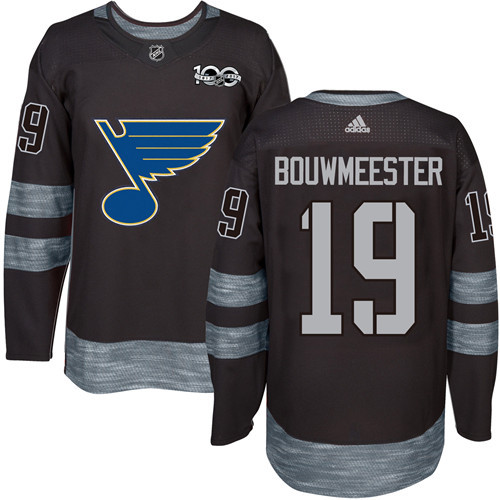 Adidas Blues #19 Jay Bouwmeester Black 1917-2017 100th Anniversary Stitched NHL Jersey