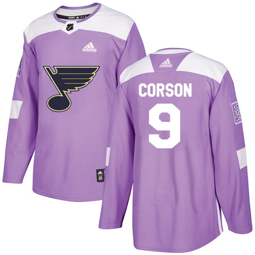 Adidas Blues #9 Shayne Corson Purple Authentic Fights Cancer Stitched NHL Jersey