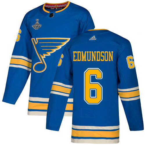 Adidas Blues #6 Joel Edmundson Blue Alternate Authentic 2019 Stanley Cup Champions Stitched NHL Jersey