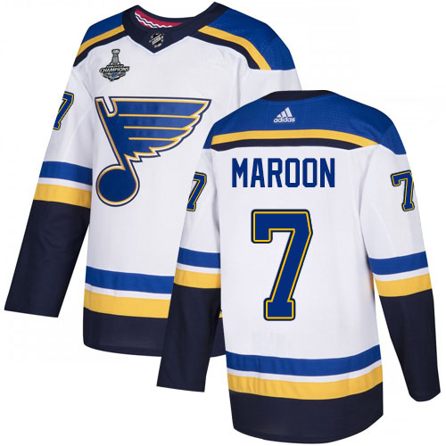 Adidas Blues #7 Patrick Maroon White Road Authentic 2019 Stanley Cup Champions Stitched NHL Jersey