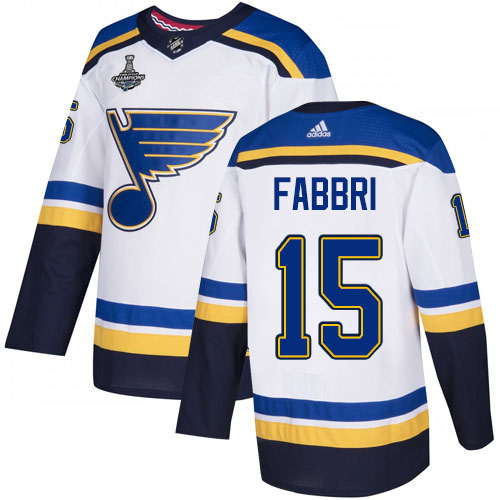 Adidas Blues #15 Robby Fabbri White Road Authentic 2019 Stanley Cup Champions Stitched NHL Jersey