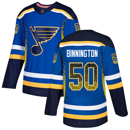 Adidas Blues #50 Jordan Binnington Blue Home Authentic Drift Fashion Stitched NHL Jersey