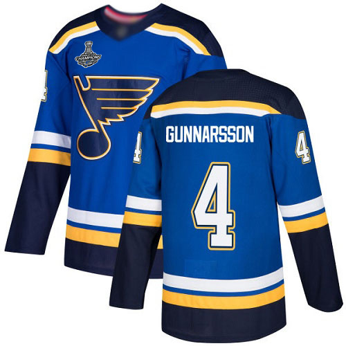Adidas Blues #4 Carl Gunnarsson Blue Home Authentic Stanley Cup Champions Stitched NHL Jersey