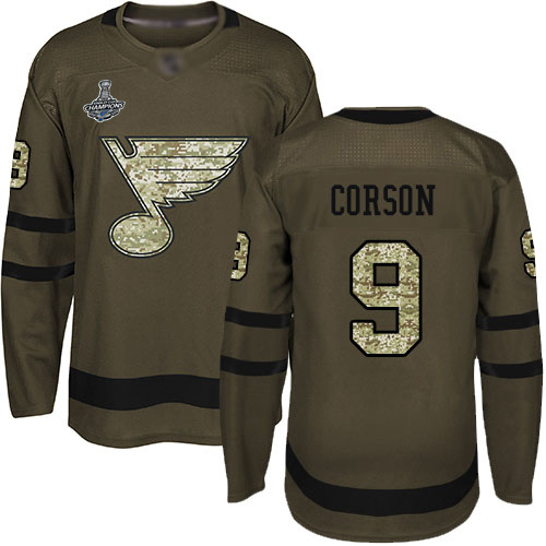 Adidas Blues #9 Shayne Corson Green Salute to Service Stanley Cup Champions Stitched NHL Jersey